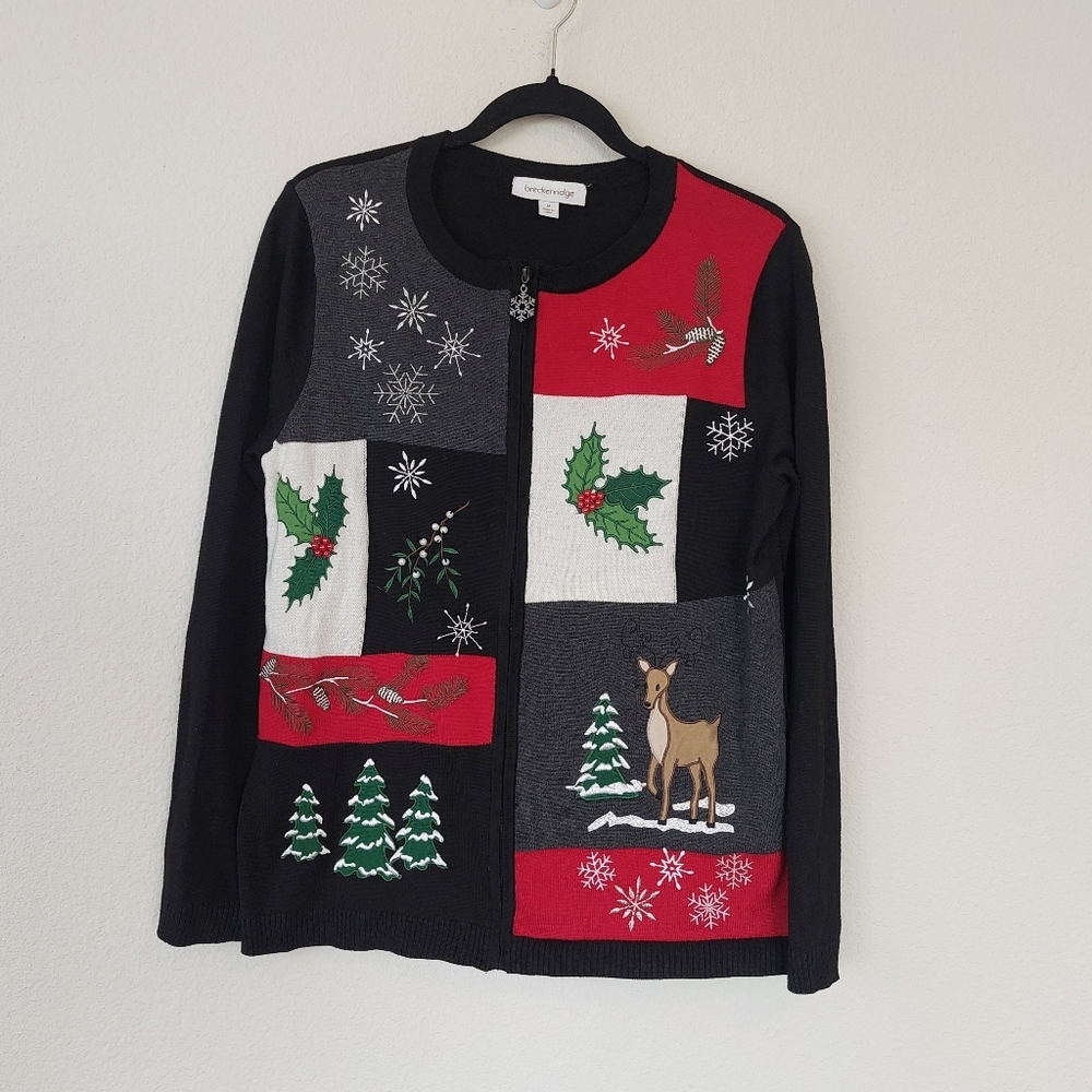 Breckenridge Embroidered Christmas Sweater Full Zip Size Meduim